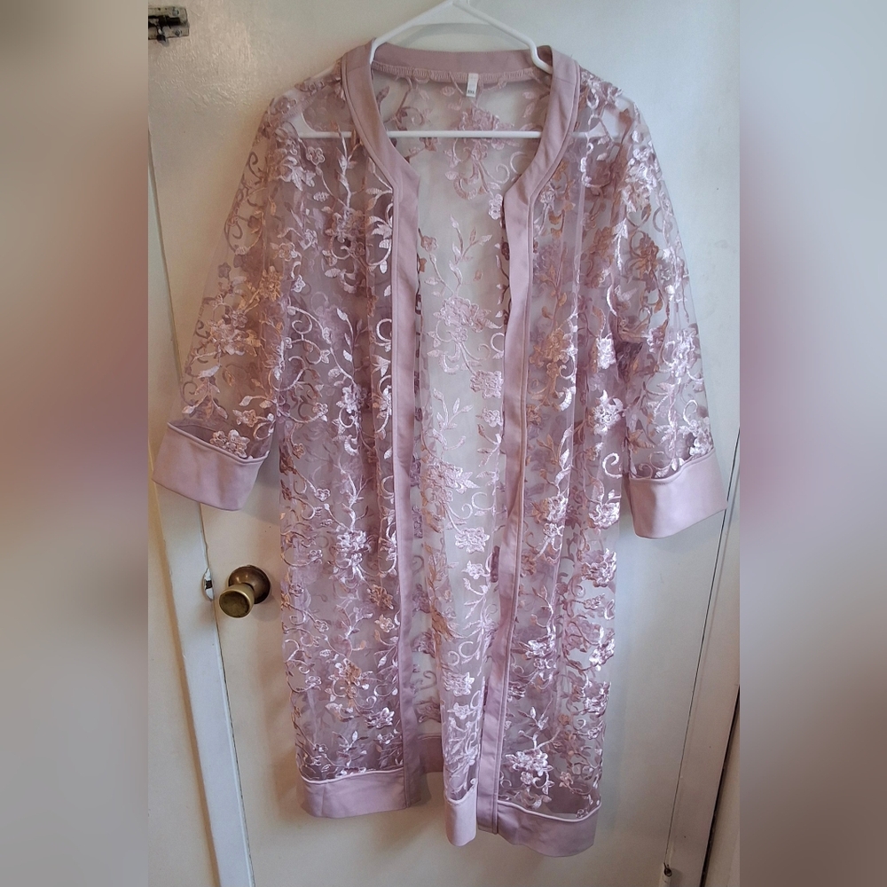 3XL Mauve Pink Lace Duster Kimono Cardigan Cover Up Fairy Ethereal Cottagecore
